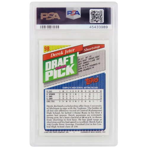 Derek Jeter (New York Yankees) 1993 Topps Baseball #98 RC Rookie Card - PSA 9 MINT (New Label) - Image 2