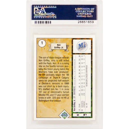 Ken Griffey Jr (Seattle Mariners) 1989 Upper Deck Baseball #1 RC Rookie Card - PSA 9 MINT - Image 2