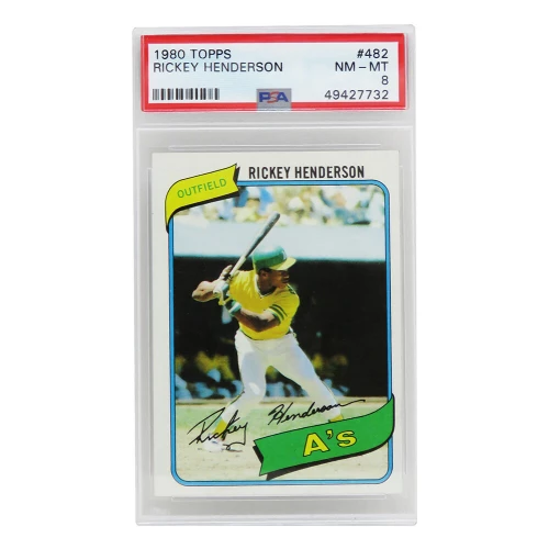 Rickey Henderson (Oakland A's) 1980 Topps Baseball #482 RC Rookie Card - PSA 8 NM-MT (C)