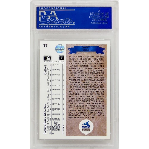 Sammy Sosa (Chicago White Sox) 1990 Upper Deck Baseball #17 RC Rookie Card - PSA 10 GEM MINT - Image 2