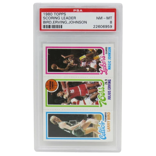 Larry Bird, Magic Johnson & Julius Erving 1980 Topps Scoring Leader RC Card (PSA 8 NM-MT)(F)