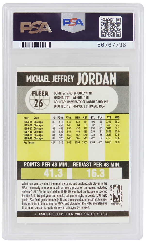 Michael Jordan (Chicago Bulls) 1990 Fleer Basketball #26 - PSA 9 MINT (New Label) - Image 2