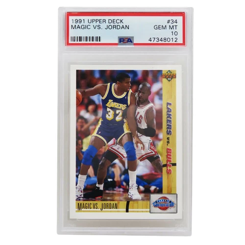 Michael Jordan vs Magic Johnson 1991-92 Upper Deck Basketball #34 Card - PSA 10 GEM MINT (New Label)