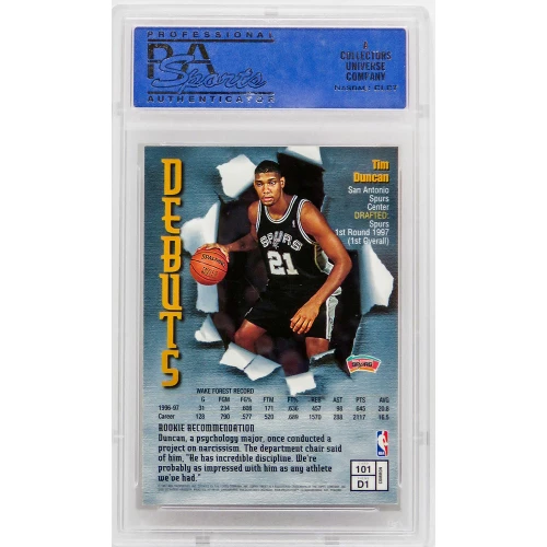 Tim Duncan (San Antonio Spurs) 1997 Topps Finest Basketball #101 RC Rookie Card - PSA 10 GEM MINT - Image 2