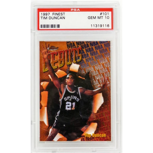 Tim Duncan (San Antonio Spurs) 1997 Topps Finest Basketball #101 RC Rookie Card - PSA 10 GEM MINT