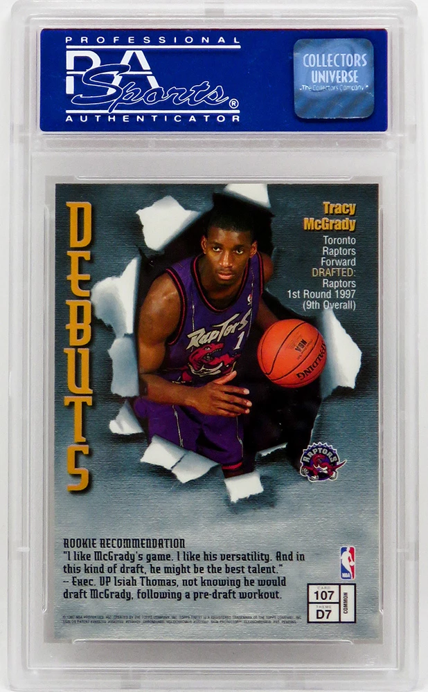 Tracy McGrady (Toronto Raptors) 1997 Topps Finest Basketball #107 RC Rookie Card - PSA 10 GEM MINT - Image 2