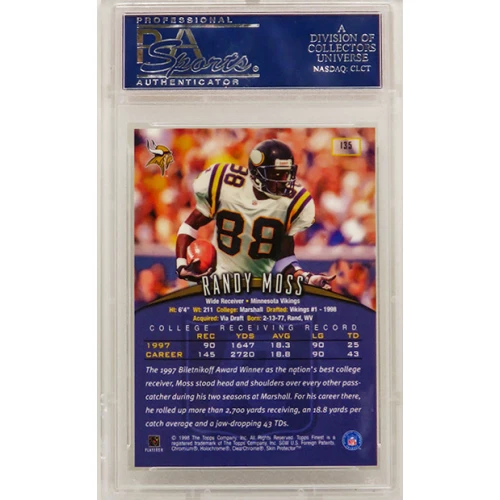 Randy Moss (Minnesota Vikings) 1998 Topps Finest Football #135 RC Rookie Card - PSA 10 GEM MINT - Image 2