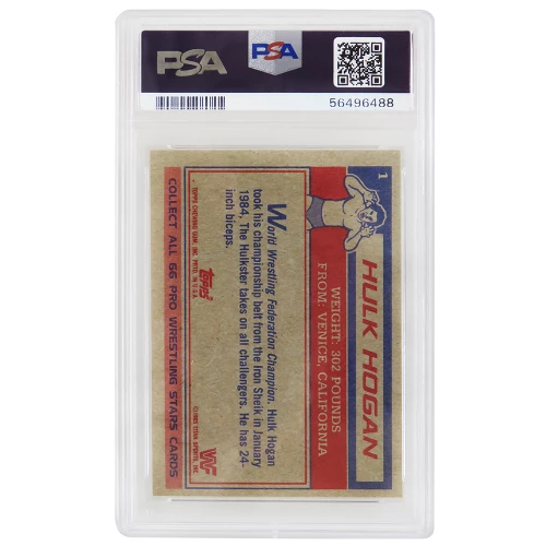 Hulk Hogan 1985 Topps WWF Pro Wrestling Stars (Yellow Background) Rookie Card #1 - PSA 8 NM-MT (B) - Image 2