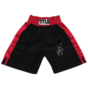 Hasim Rahman Signed Title Black & Red Boxing Trunks w/Rock