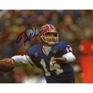 Frank Reich Signed Bills Blue Jersey Passing 8x10 Photo