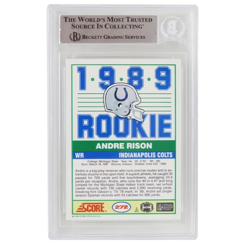 Andre Rison Signed Indianapolis Colts 1989 Score Rookie Card #272 w/Bad Moon (Beckett Encapsulated) - Image 2