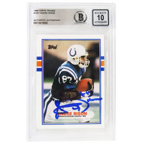 Andre Rison Signed Colts 1989 Topps Rookie Football Trading Card #102T w/Bad Moon - (Beckett - Auto Grade 10)