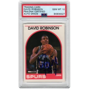 David Robinson Signed San Antonio Spurs 1989-90 NBA Hoops Basketball Rookie Card #310 - (PSA - Auto Grade 10)