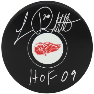 Luc Robitaille Signed Detroit Red Wings Logo Hockey Puck w/HOF'09