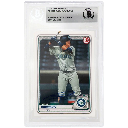 Julio Rodriguez Signed Seattle Mariners 2020 Bowman Draft Rookie Baseball Card #BD188  - (Beckett Encapsulated)