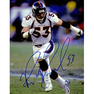 Bill Romanowski Signed Broncos White Jersey Action 8x10 Photo