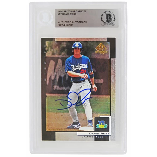 David Ross Signed Dodgers 2000 SP Top Prospect Rookie Baseball Card #57 - (Beckett Encapsulated)