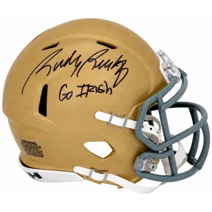 Rudy Ruettiger Signed Notre Dame Fighting Irish Riddell Speed Mini Helmet w/Go Irish