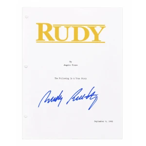 Rudy Ruettiger Signed Rudy Movie Script Cover Page