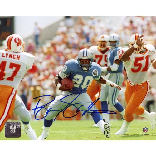 Barry Sanders Signed Detroit Lions vs Bucs Action 8x10 Photo (In Blue)