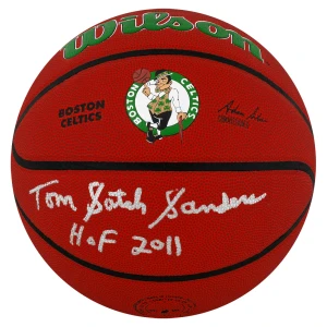 Tom Sanders Signed Boston Celtics Logo Wilson NBA Basketball w/Satch, HOF 2011
