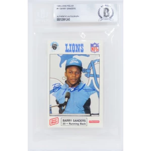 Barry Sanders Signed Detroit Lions 1989 Police Oscar Mayer Football Trading Card - (Beckett Encapsulated)