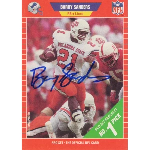 Barry Sanders Signed Oklahoma State 1989 Pro Set Football Rookie Card #494