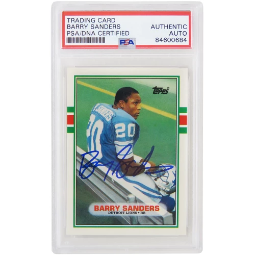Barry Sanders Signed Detroit Lions 1989 Topps Rookie Card #83T - (PSA/DNA Encapsulated)