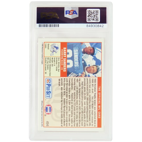 Barry Sanders Signed Oklahoma State 1989 Pro Set Football Rookie Card #494 - (PSA Encapsulated) - Image 2