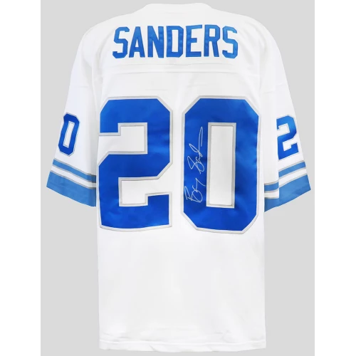 Barry Sanders Signed Detroit Lions White 1996 Throwback M&N NFL Legacy Football Jersey