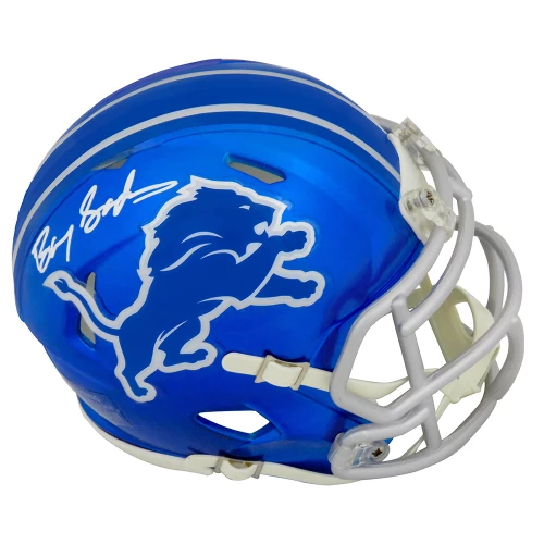 Barry Sanders Signed Detroit Lions FLASH Riddell Speed Mini Helmet (In White Ink)