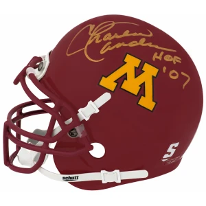 Charlie Sanders Signed Minnesta Golden Gophers Schutt Mini Helmet w/HOF'07