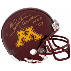 Charlie Sanders Signed Minnesta Golden Gophers Riddell Mini Helmet w/HOF'07
