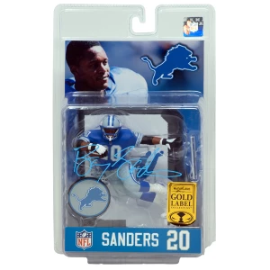 Barry Sanders Signed Detroit Lions Blue Jersey McFarlane Toys Figurine