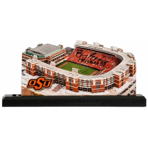 Barry Sanders Signed Oklahoma State Cowboys Boone Pickens Stadium 9-Inch Layered Wood Replica Stadium w/Heisman'88 - (With Display Case)