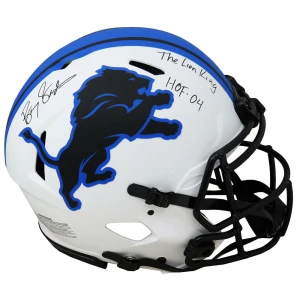 Barry Sanders Signed Detroit Lions Lunar Eclipse White Matte Riddell Speed Authentic Helmet w/HOF'04, The Lion King