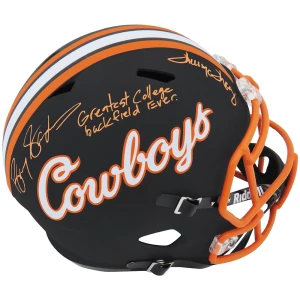 Barry Sanders & Thurman Thomas Signed Oklahoma State Black Riddell F/S Replica Helmet w/Greatest College Back Field Ever