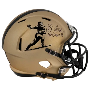 Barry Sanders Signed Heisman Trophy Logo Gold Riddell Full Size Speed Replica Helmet w/Heisman'88