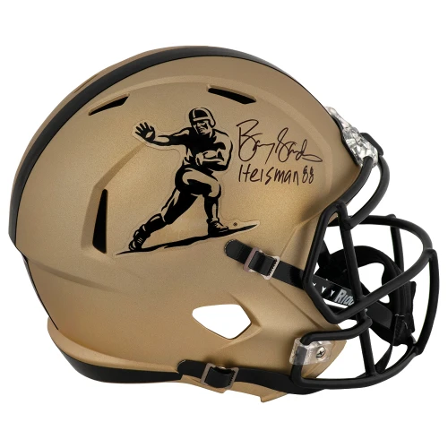 Barry Sanders Signed Heisman Trophy Logo Gold Riddell Full Size Speed Replica Helmet w/Heisman'88