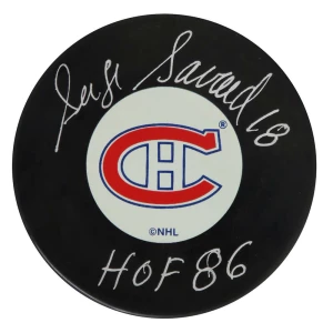 Serge Savard Signed Montreal Canadiens Large Logo Hockey Puck w/HOF'86