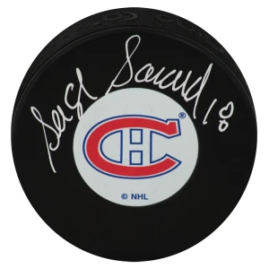 Serge Savard Signed Montreal Canadiens Medium Logo Hockey Puck