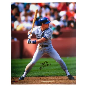 Steve Sax Signed Los Angeles Dodgers Batting Action 16x20 Photo w/82 NL ROY