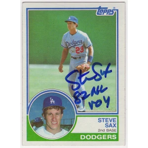 Steve Sax Signed Los Angeles Dodgers 1983 Topps Baseball Card #245 w/82 NL ROY