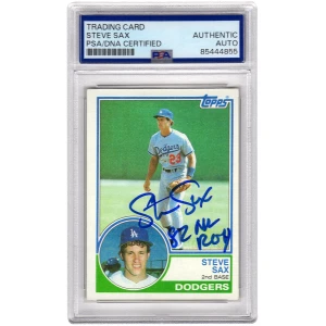 Steve Sax Signed Los Angeles Dodgers 1983 Topps Baseball Card #245 w/82 NL ROY - (PSA Encapsulated)