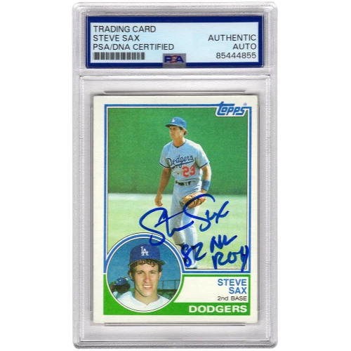 Steve Sax Signed Los Angeles Dodgers 1983 Topps Baseball Card #245 w/82 NL ROY - (PSA Encapsulated)