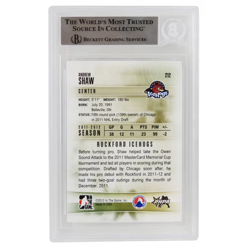 Andrew Shaw Signed Rockford Ice Hogs  2011-12 In The Game Heroes & Prospects AHL Rookie #212 - (Beckett Encapsulated) - Image 2