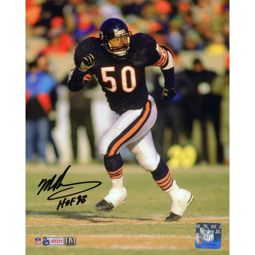 Mike Singletary Signed Chicago Bears Navy Jersey Action 8x10 Photo w/HOF'98 (In Black)