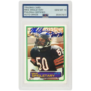 Mike Singletary Signed Bears 1983 Topps Rookie Football Card #38 w/HOF'98 (PSA/DNA / Auto Grade 10)