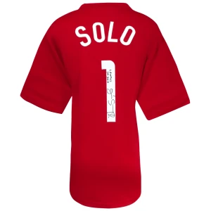 Hope Solo Signed Red Custom Soccer Jersey w/2015 WC Champs
