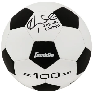 Hope Solo Signed Black & White Franklin Soccer Ball w/2015 WC Champs